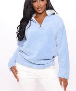 Fashion Nob Karmen Fuzzy Jacket - Light Blue Teddies & Babydolls