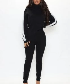Fashion Nova Krista Sweater Legging Set - Black/White Best Sellers