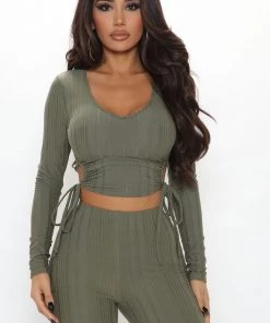 Fashion Nova Best Sellers Cora Flare Pant Set - Olive