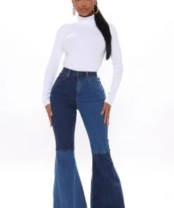 FashionNob Block Out The Haters Colorblock Flare Jeans - Blue/combo
