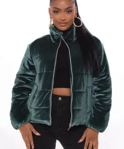 Fashion Nob Winter Blowout Hug Me Velvet Puffer Jacket - Hunter