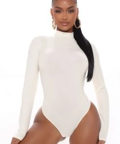 Fashion Nova Melanie Mock Neck Bodysuit - Cream Best Sellers