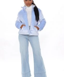 Fashion Nob Winter Blowout Hug Me Velvet Puffer Jacket - Light Blue