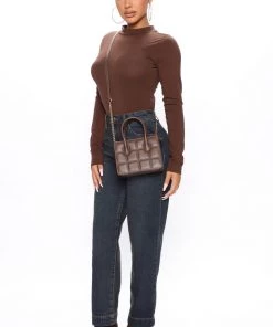 Fashion Nova Melanie Mock Neck Bodysuit - Chocolate