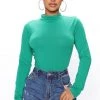 Fashion Nova Melanie Mock Neck Bodysuit - Kelly Green
