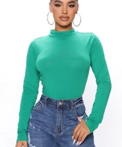 Fashion Nova Melanie Mock Neck Bodysuit - Kelly Green