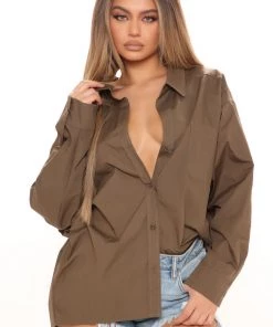 FashionNob Bianca Over Sized Poplin Top - Olive