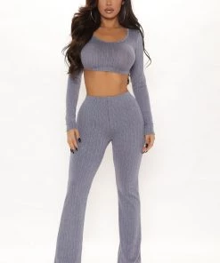 Fashion Nova Sweet Life Flare Pant Set - Navy