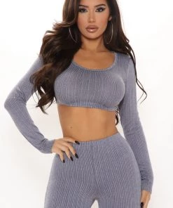 Fashion Nova Sweet Life Flare Pant Set - Navy