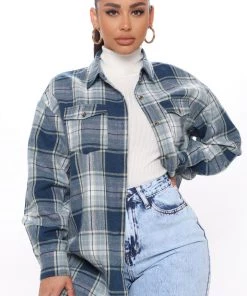 Fashion Nova Best Sellers Pretty In Plaid Oversized Flannel Top - Blue/combo