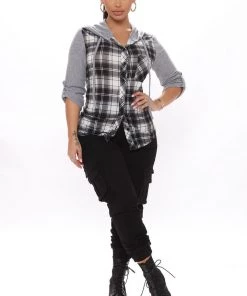 Fashion Nova Prep In My Step Hooded Shirt - Heather Grey Best Sellers