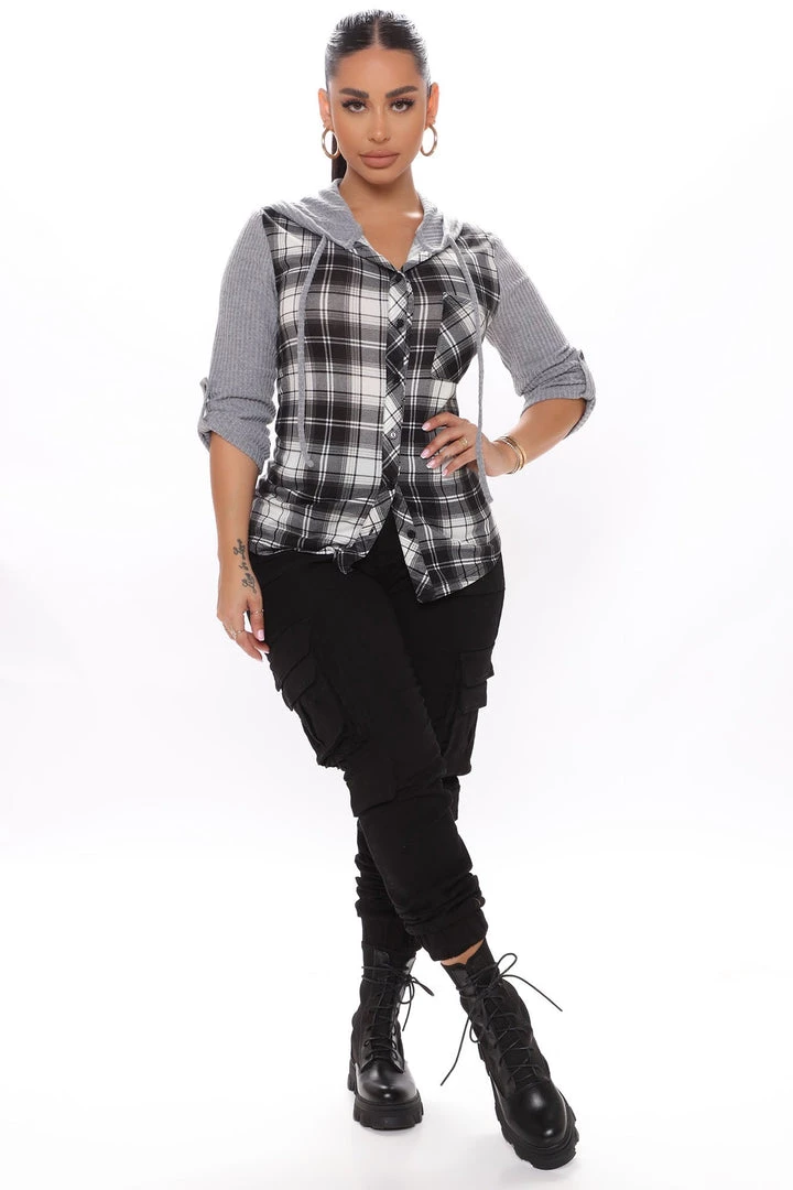 Fashion Nova Prep In My Step Hooded Shirt - Heather Grey Best Sellers