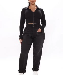 Fashion Nova Down To Earth Stretch Mom Jeans - Black