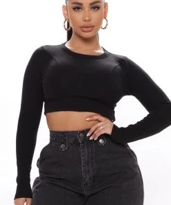Fashion Nova Teddies & Babydolls Devon Ribbed Long Sleeve Top - Black