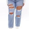 Fashion Nova My New Non Stretch Ripped Boyfriend Jeans - Medium Blue Wash