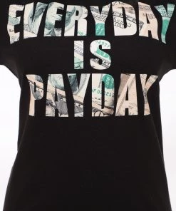 Fashion Nova Teddies & Babydolls Everyday Is Pay Day Long Sleeve Tee - Black