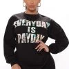 Fashion Nova Teddies & Babydolls Everyday Is Pay Day Long Sleeve Tee - Black