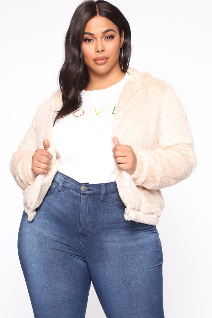 Fashion Nob Look Don't Touch Fuzzy Jacket - Taupe Teddies & Babydolls