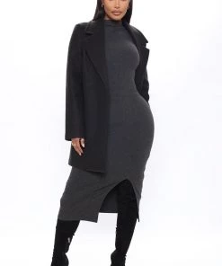 Fashion Nob Winter Blowout Fall Into It Collared Coat - Black