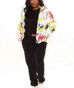 Fashion Nob Rugrats Squad Puffer Jacket - White Winter Blowout