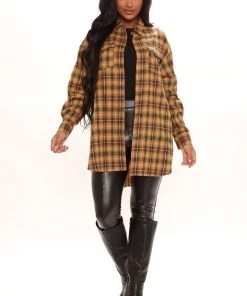 Fashion Nova Pretty In Plaid Oversized Flannel Top - Mustard/combo Best Sellers
