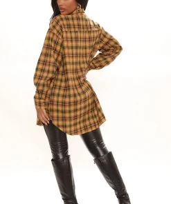 Fashion Nova Pretty In Plaid Oversized Flannel Top - Mustard/combo Best Sellers