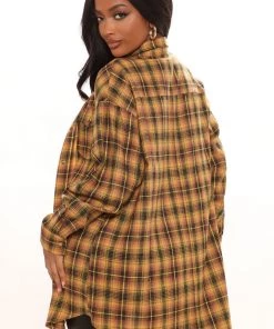 Fashion Nova Pretty In Plaid Oversized Flannel Top - Mustard/combo Best Sellers