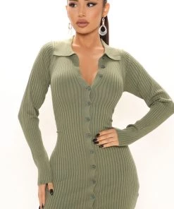 FashionNob DRESSES Anaisa Sweater Mini Dress - Sage