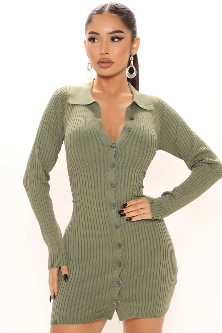 FashionNob DRESSES Anaisa Sweater Mini Dress - Sage 1 FashionNob DRESSES Anaisa Sweater Mini Dress - Sage