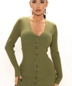 Fashion Nob Serene Sweater Midi Dress - Olive