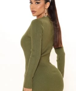 Fashion Nob Serene Sweater Midi Dress - Olive