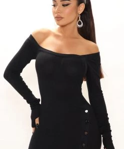 Fashion Nob Sloane Sweater Maxi Dress - Black DRESSES