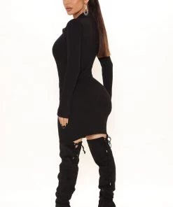 FashionNob Anaisa Sweater Mini Dress - Black DRESSES