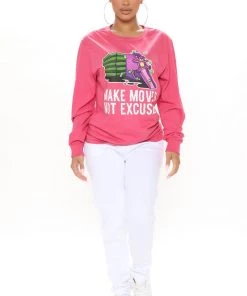 Fashion Nova Teddies & Babydolls Make Moves Not Excuses Long Sleeve Top - Pink