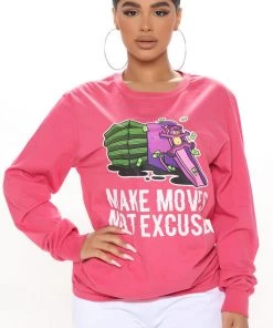 Fashion Nova Teddies & Babydolls Make Moves Not Excuses Long Sleeve Top - Pink