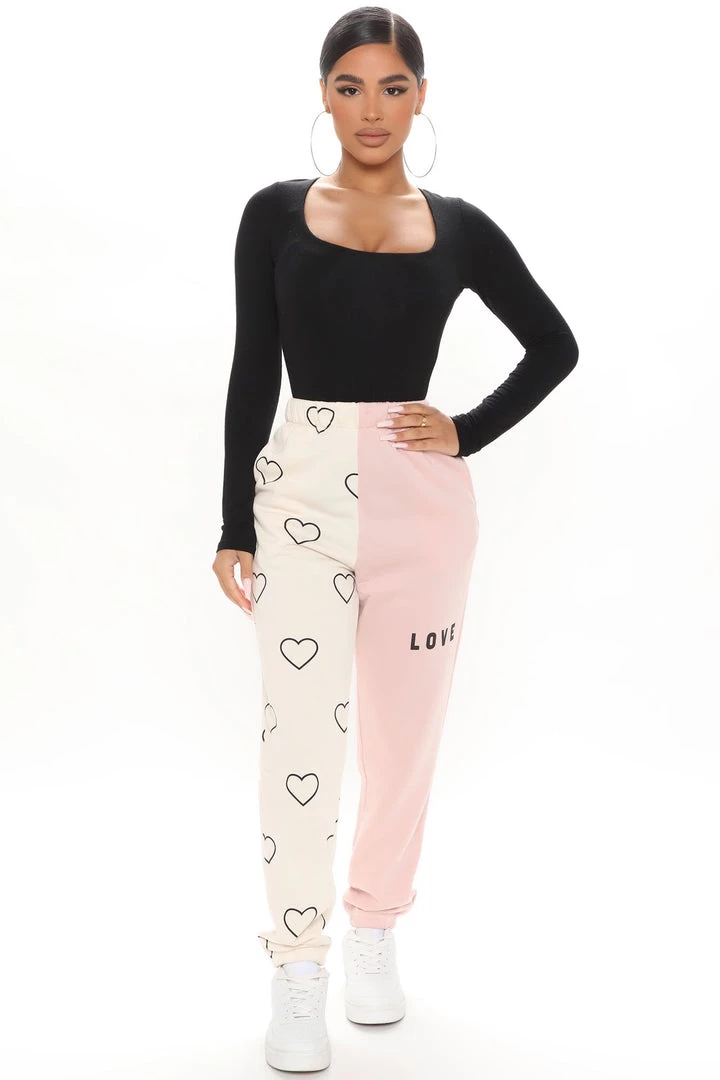 Fashion Nova I Heart You Forever Fleece Joggers - Ivory/combo Teddies & Babydolls