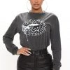 Fashion Nova Diamond On My Lips Long Sleeve Top - Charcoal