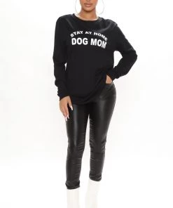 Fashion Nova Stay At Home Dog Mom Long Sleeve Top - Black