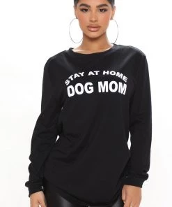 Fashion Nova Stay At Home Dog Mom Long Sleeve Top - Black