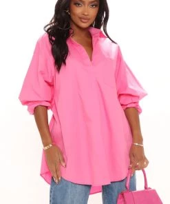 Fashion Nova Best Sellers Fully In Charge Oversized Shirt - Hot Pink