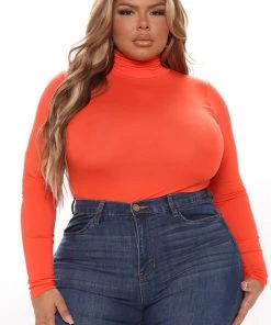 Fashion Nova Pamela Turtle Neck Long Sleeve Bodysuit - Orange Best Sellers