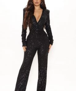 Fashion Nova Samantha Sequin Jumpsuit - Black New Today