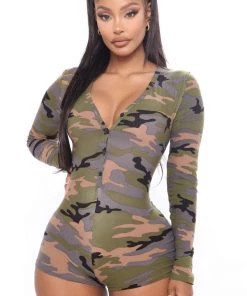 Fashion Nob Never Camo PJ Romper Onesie - Camouflage Sleepwear & Robes