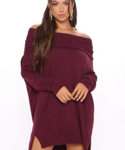 Fashion Nova Meeting The In Laws Sweater - Burgundy Teddies & Babydolls