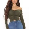 Fashion Nova Kailey Ruched Off Shoulder Top - Olive