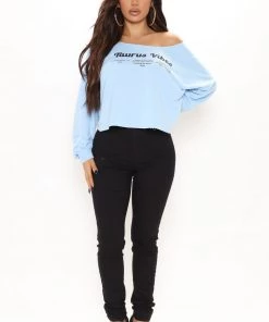 Fashion Nova Taurus Vibes Off Shoulder Top - Blue Teddies & Babydolls