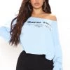 Fashion Nova Taurus Vibes Off Shoulder Top - Blue Teddies & Babydolls