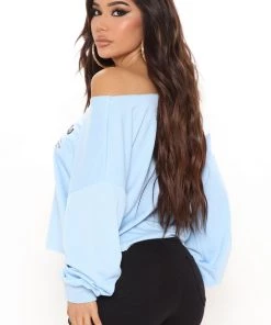 Fashion Nova Taurus Vibes Off Shoulder Top - Blue Teddies & Babydolls