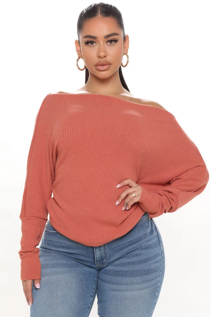 FashionNob Casual Weekend Off Shoulder Top - Brick Red Teddies & Babydolls 1 FashionNob Casual Weekend Off Shoulder Top - Brick Red Teddies & Babydolls
