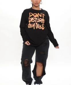 Fashion Nova Don't Disturb My Vibe Graffiti Top - Black